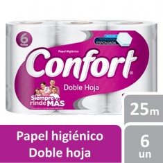Papel Higenico Confort doble hoja 6 rollos 25mtr